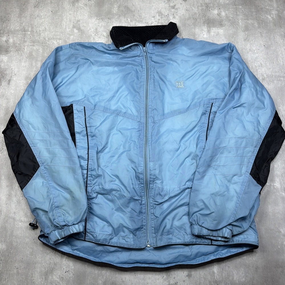 Vintage Wilson Blue Lined Windbreaker Jacket Adult M Full Zip Athletic Coat